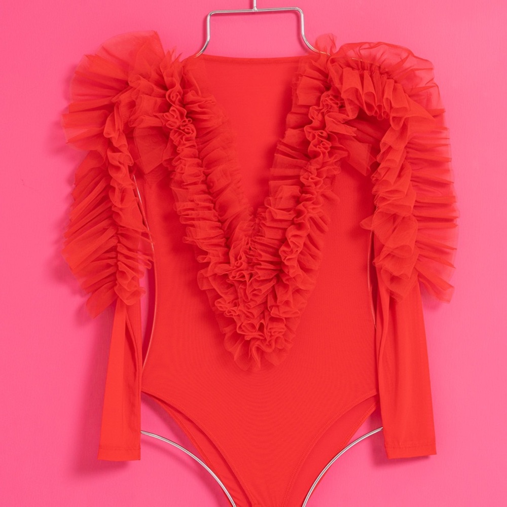 Red Sheer with Mesh V neck